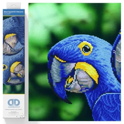 Image of DIAMOND DOTZ Painting, Beginner Kit, Plastic Polyester, Blue Hyacinth Macaws, 37 x 52cm