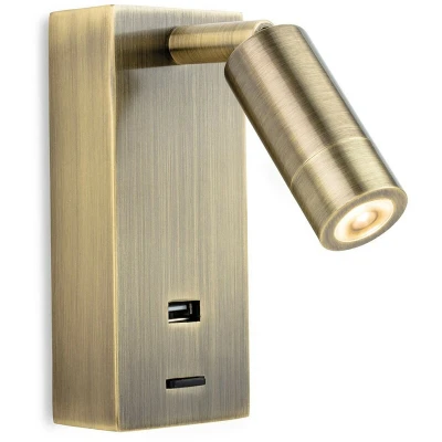 Image of Clifton LED Wall Reading Light &amp; USB Port Antique Brass