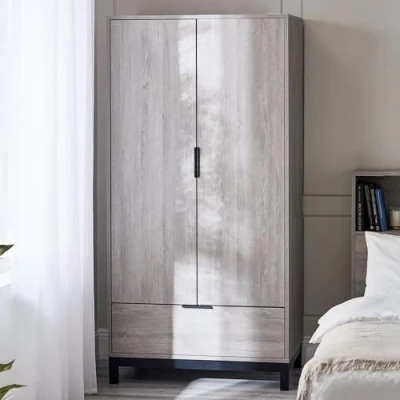Image of Julian Bowen Bali 2 Door 1 Drawer Wardrobe Grey Oak, Engineered Wood, 185 x 92 55cm