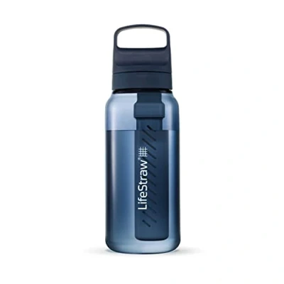 Image of LifeStraw Go Series — Insulated Stainless Steel Water Filter Bottle for Travel and Everyday Use Removes Bacteria, Parasites Microplastics, Improves Taste, 1L Aegan Sea