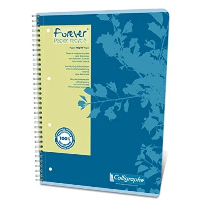 Image of Clairefontaine Ref 17427C Calligraphe Forever Wirebound Recycled Notebooks (80 Sheets) A4+ Sized, Squared Rulings, 70gsm Superfine Paper Assorted Colours (Pack of 5)