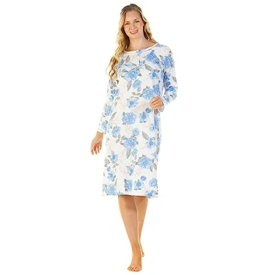 Image of Undercover Ladies Roses Jersey Long Sleeve Nightie 0206 Blue 10 12