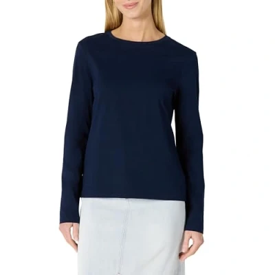 Image of Amazon Essentials Women&#039;s 100% Cotton Regular Fit Long Sleeve Crewneck T Shirt, Navy, XL