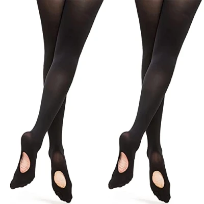Image of DANCEYOU 2 Pairs Black Convertible Dance Tights for Women Girls Ballet 70 Denier Footless Dancing Tights, L