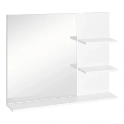 Image of kleankin Bathroom Mirror, Wall Mount Vanity Modern Make Up Mirror with 3 Storage Shelves, White