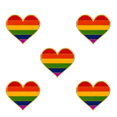 Image of Pack 5 Rainbow Pride Heart Shape Lapel Pin Brooches Pins Flag badge Brooch Badges (Rainbow)…