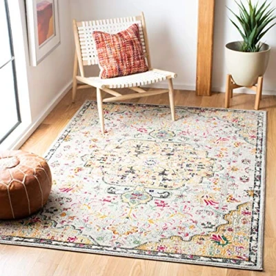 Image of SAFAVIEH Modern Chic Rug for Living Room, Dining Bedroom Madison Collection, Short Pile, in Grey and Gold, 122 X 183 cm