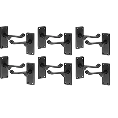 Image of Golden Grace 6 Pairs of Victorian Scroll Matt Black Lever Latch Door Handles 120mm Long