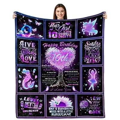 Image of Yufobel Birthday Gifts for 10 Year Old Girl, 10th Girls Blanket, Girls, Decorations Teenage Girl Gift Ideas Throw 60&quot;x50&quot;