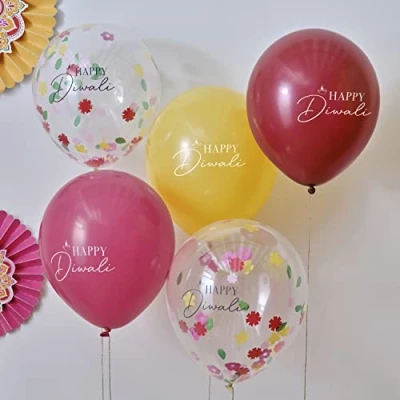 Image of Ginger Ray Happy Diwali Multicolour Latex Party Balloons Pack of 5
