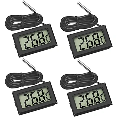 Image of Thlevel 4x Digital Thermometer Temperature Monitor with External Probe for Fridge Freezer Refrigerator Aquarium (4x Black)