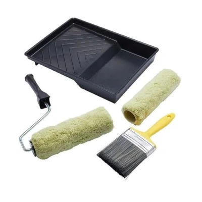 Image of ProDec PRRT028 5 piece Twin Masonry Paint Roller, Frame, 4&quot; Brush and Tray Set, Heavy Duty Roller Set for Painting with Smooth Textured Paints on Exterior Walls, 9&quot; x 1.75&quot;, Black