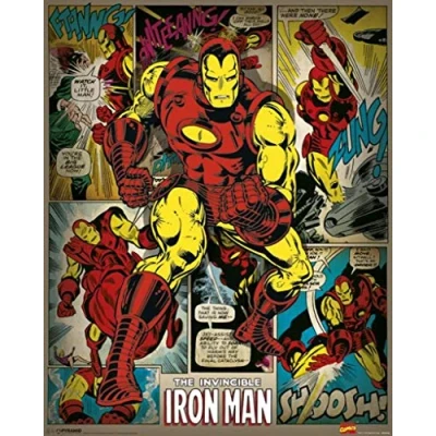 Image of Pyramid International Iron Man Retro Marvel Comics Mini Poster, Plastic/Glass, Multi Colour, 40 x 50 1.3 cm