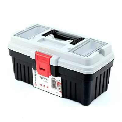Image of Tool Box with Carrier Ergonomic Handle Robust Lid ABS Clamp Locks 360 x 195 183 mm Grey
