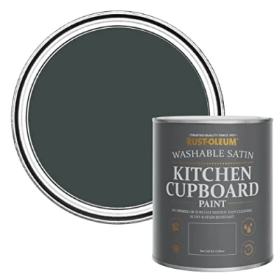 Image of Rust Oleum Black Scrubbable Kitchen Cupboard Paint in Satin Finish Sand 750ml