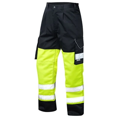 Image of Mens LEO Hi VIS Regular Cargo Trousers Polycotton Orange/Navy Blue CT01 NV (32R)