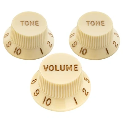 Image of Musiclily Ultra Universal Fitting Size Strat Knobs 2 Tone 1 Volume Set for Fender Stratocaster ST Style Electric Guitar, Parchment