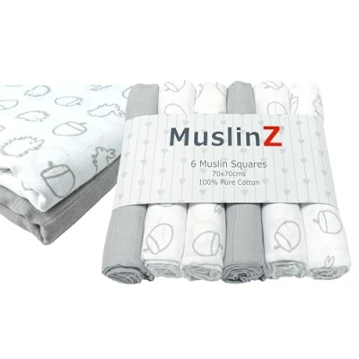 Image of MuslinZ 6pk Baby Muslin Squares Burp Cloths Dribble Cloth Breastfeeding Cover 70x70cm 100% Pure Cotton Absorbent &amp; Breathable (Woodland)