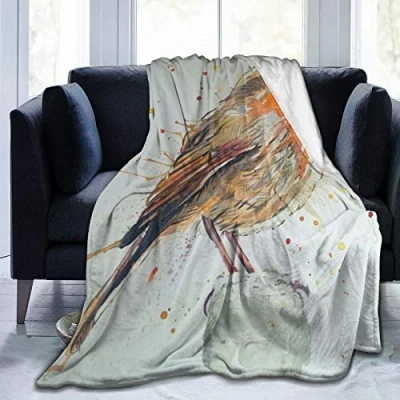 Image of COMRTL Flannel Fleece Throw Blanket Bed Watercolour Robin Micro Warm Soft Lightweight Cozy Microfiber for Couch Sofa All Seasons