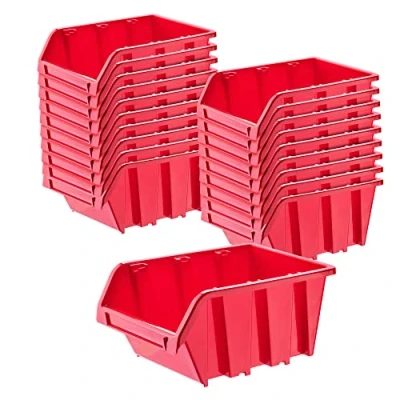 Image of KADAX Storage Bins 290 x 200 mm, Plastic Organiser for Workshop and Garage, Boxes Screws Nails, Stacking (Red, Set of 20)