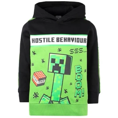 Image of Minecraft Clothes Boys Hoodie 100% Cotton Green/Black Creeper (9 10 Years)