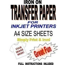 Image of Inkjet Printable Iron On T Shirt &amp; Fabric Transfer Paper for Light Fabrics 50 A4 Sheets