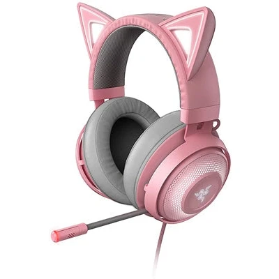 Image of Razer Kraken Kitty Edition Gaming Headset (The Cat Ear USB Headset, Chroma Lighting, Wired for Cross Platform Gaming, 50 mm Driver, 3.5 Cable with Line Controls) Quartz Pink