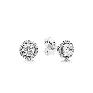Image of Pandora Timeless Women&#039;s Sterling Silver Round Sparkle Clear Cubic Zirconia Stud Earrings, No Box