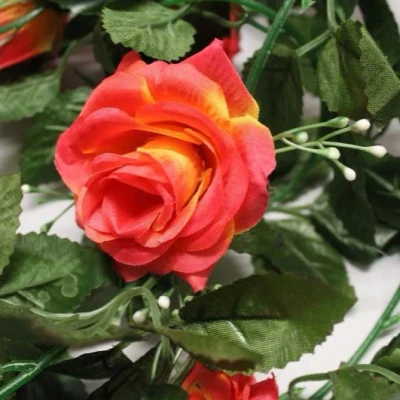 Image of Best Artificial 210cm/7ft Silk Flower Rose Garland Hanging Vine Wedding String Plant (Red/Yellow)