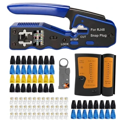 Image of MAYLINE RJ45 RJ12 Crimp Network Tool kit, CAT5 CAT6 Stripper Cable Crimping Tool, Professional LAN Tester, Ethernet Crimper kit&amp;RJ45 Repair with Connectors(Grey)