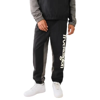Image of True Religion Men&#039;s Color Block Jogger Sweatpants, Jet Black/Granite Grey, XXL
