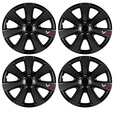 Image of UKB4C 16&quot; 4 x Alloy Look Black VR Carbon Effect Multi Spoke Wheel Trims Hub Caps Covers Protectors