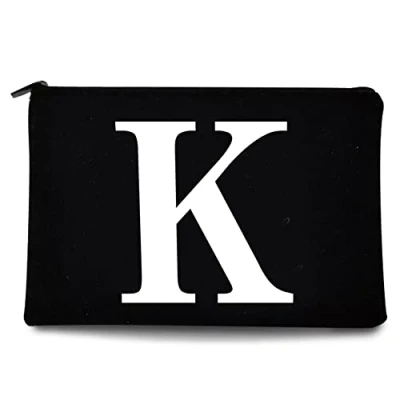 Image of 26 Letter Printed Zip Canvas Pouch Makeup Bag Make Up Bag, Cosmetic Travel Bag,Toiletry Bag,Organizer Bags,Toiletry Bags, Bride Bridesmaid Bag,Pencil Bag,Wash Bag,Coin Purse (White K)