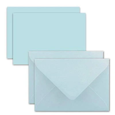 Image of 25 x Card with Envelope Set of Single Cards DIN A7 10.5 7.3 cm Light Blue Envelopes C7 Wet Adhesive Gift Tag