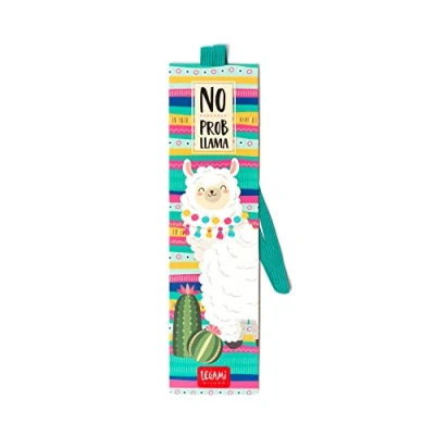 Image of Legami Bookmark with Elastic Page Marker, Also Useful for Keeping The Book Closed, in Certified Laminated Paper, 4.8 x 17.5 cm, Llama Theme