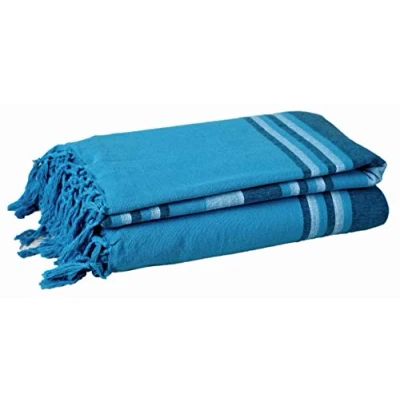Image of EHC Natural Cotton Textured Kerala Pattern Stripe Throw For Sofa Arm Chair Bedspread Settee 220 x 250 cm, King Size Teal