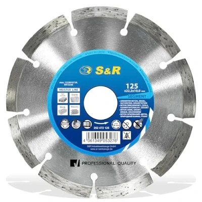 Image of S&amp;R Diamond cutting Disc Pro, blade 125 x 22,23 10 2,2 mm grinder standard, laser welded for concrete, reinforced granite, natural stone, brick