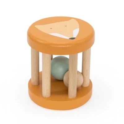 Image of Trixie Mr. Fox Wooden Rolling Rattle Baby Toy FSC Certified Wood 6m+