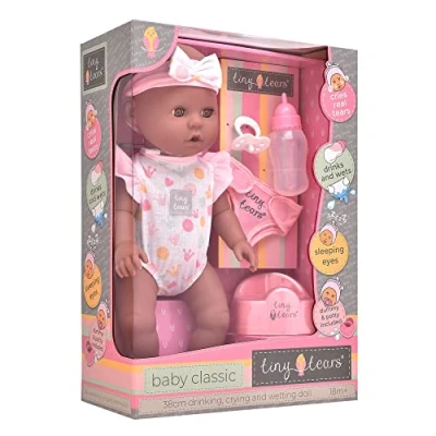 Image of John Adams Tiny Tears Baby Classic 38cm crying and wetting doll: One of the UK&#039;s best loved doll brands! Nurturing Dolls Ages 18m+