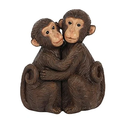 Image of Something Different Charming Brown Monkey Hug Couple Ornament 11cm x 10cm (1 Pc.) Showcase Love &amp; Embrace Design for Weddings, Anniversaries Valentine&#039;s Day