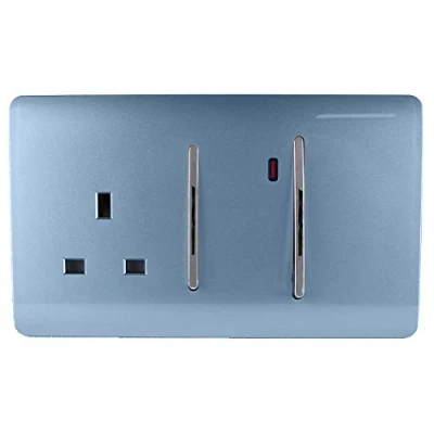 Image of Trendi Artistic Modern Glossy 45 A Cooker Switch &amp; Plug Socket Inc Neon Insert Sky