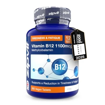 Image of Zipvit Vitamin B12 Tablets High Strength 1100mcg, 1 Year Supply, Pure Methylcobalamin, 360 Vegan Tablets, Reduces Tiredness, Improves Energy, Supports Immunity