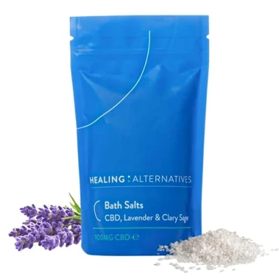 Image of Sleep Easy CBD Bath Salts, 200g Lavender &amp; Clary Sage with 100mg Magnesium Rich Dead Sea Salt Flakes for Relaxation, Restful Mind Calm Natural Formula All Skin Types