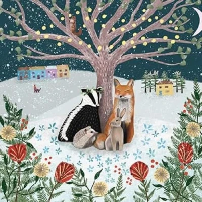 Image of GBCC Paper House Pack of 6 Artistic Charity Christmas Cards &#039;Woodland Animals In The Snow&#039; Fox, Rabbit, Badger and Hedgehog From Great British Card Company, multi, 141 x mm