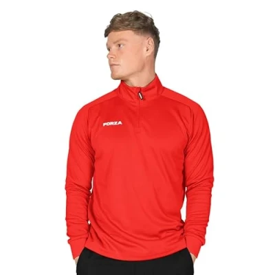 Image of FORZA Men’s Tracksuit Jacket Quarter Zip Training Track Top Mid Layer for Footballers, Runners &amp; All Athletes [6 Colour Options] (UK, Alpha, S, Regular, Red)