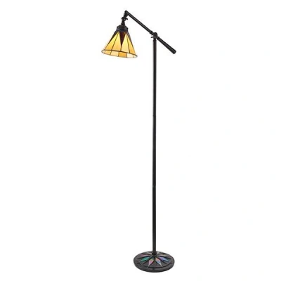 Image of Dark Star 1 Light Task Floor Lamp Satin Black With Glass Inserts, Tiffany Style, E14