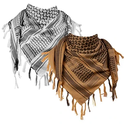 Image of FREE SOLDIER Scarf Military Shemagh Tactical Desert Keffiyeh Head Neck Arab Wrap with Tassel 43x43 inches(2 Pack of White&amp; Brown)