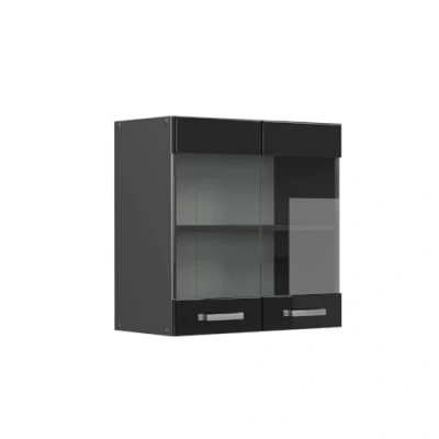 Image of Vicco Glass kitchen cabinet Raul, Black high gloss, 60 cm