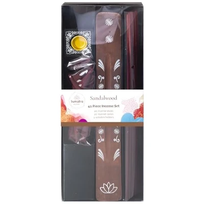 Image of Scented Incense Burning Set with 20 Sticks &amp; Cones and 2 Wooden Holders Assorted Fragrances for Aromatherapy Relaxation (Sandalwood)
