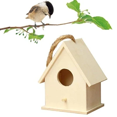 Image of Traditional Wooden Bird Hut Hanging Wild House Nesting Boxes for Birds Small Tree Balcony